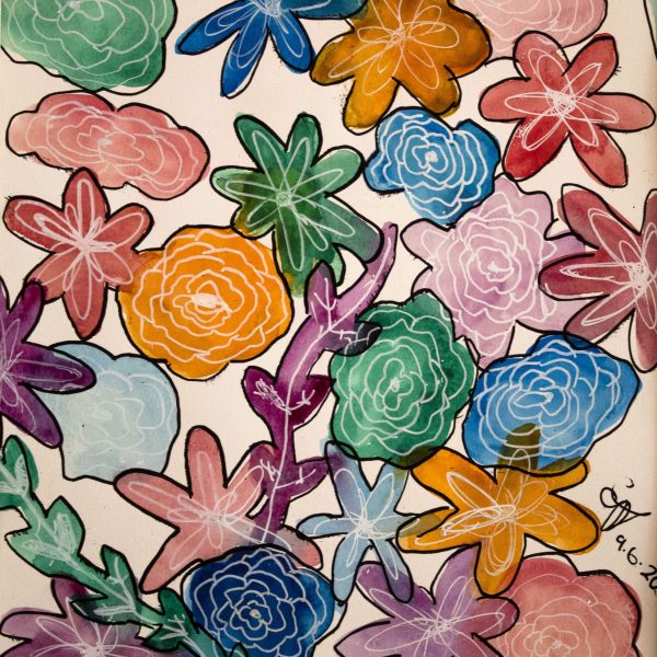 Watercolour and Posca Pen Flowers - Print