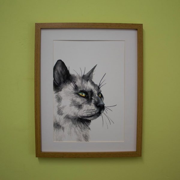 Watercolour Grey Cat Portrait - Print - Image 2