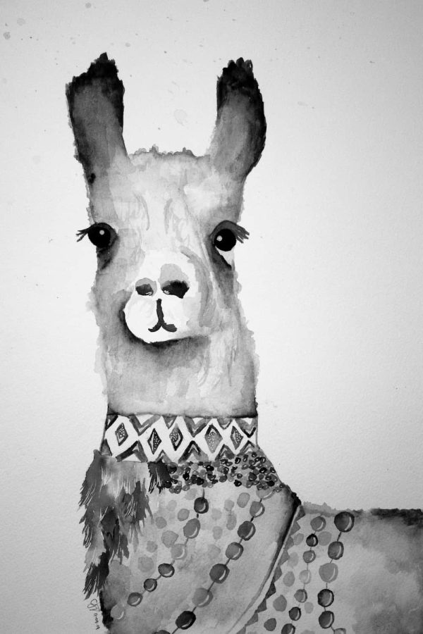 Watercolour Fuzzy Llama - Print - Image 4