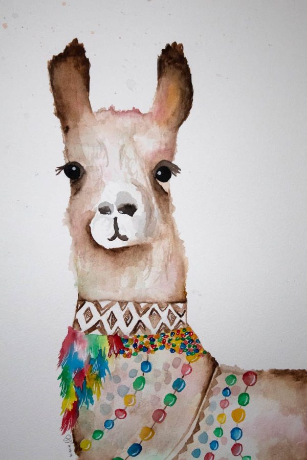 Watercolour Fuzzy Llama - Print