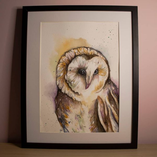 Watercolour White Barn Owl - Print - Image 2