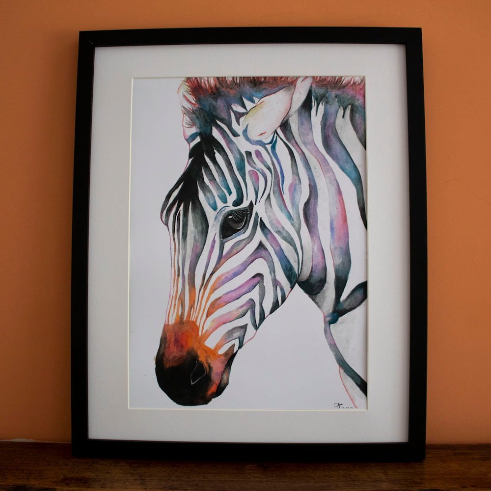 Zebra watercolour Art by Chloe