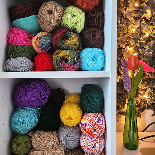 Crochet newbie supplies - My various DK and acrylic yarn types.